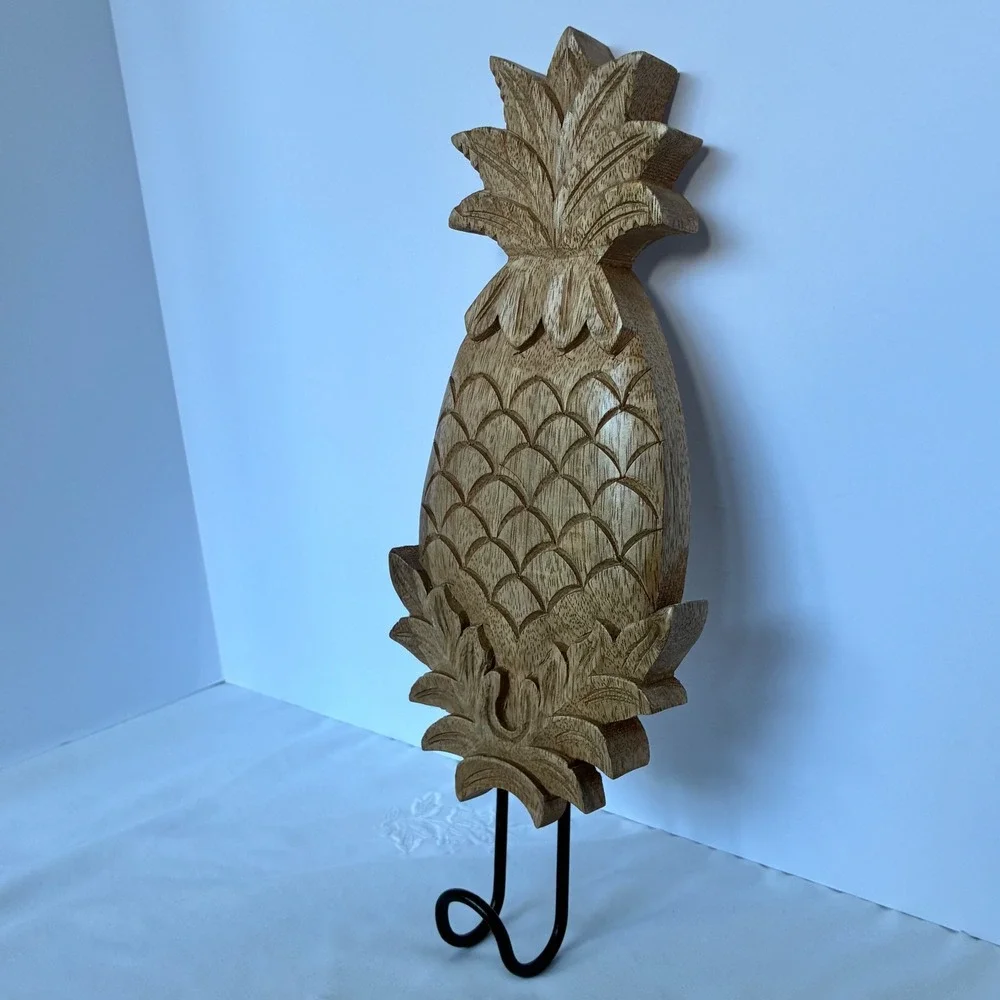 Pineapple Wall Hook Wood Tropical Coastal Boho Tiki Entryway Towel Hook Island